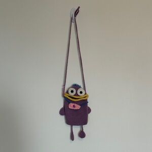 Purple Crochet Kids Crossbody Bag with Playful Character Design